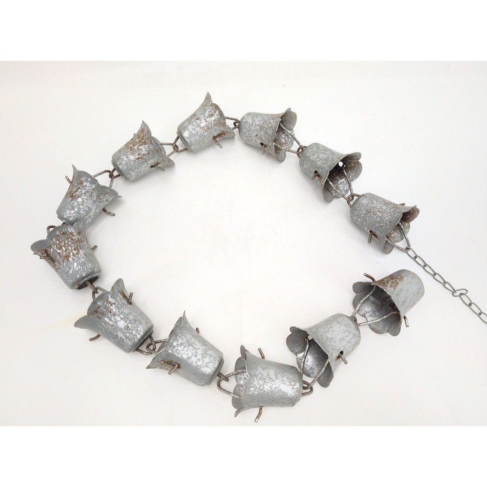 Vintage Aluminum Rain Chain 4' Silver Bells Scalloped Lotus Like
